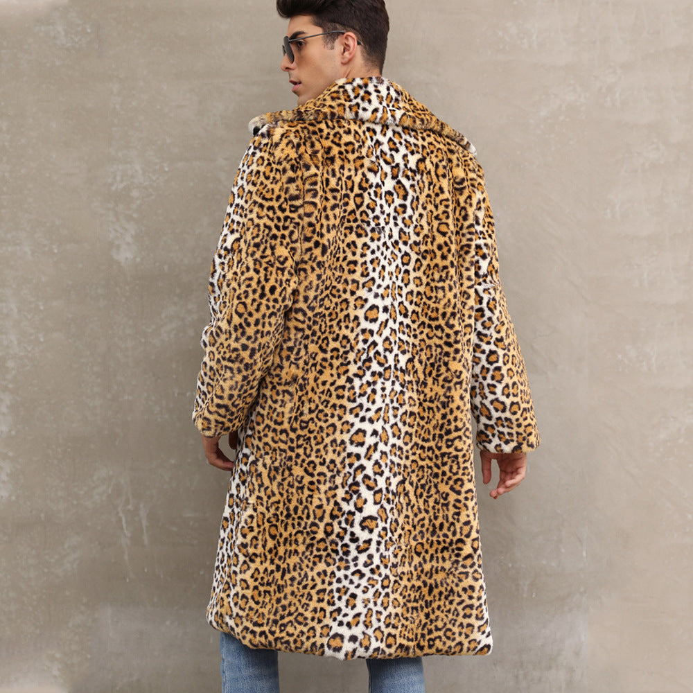 Herren Eleganter Kunstpelzmantel im Leopardenlook R&B
