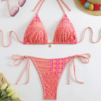 Damen Triangel-Bikini mit liR&Bevollem Blumenmuster und verstellbaren Trägern R&B