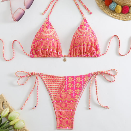 Damen Triangel-Bikini-Set mit verspieltem Blumenmuster R&B