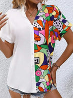 Damen Button-Up Bluse mit künstlerischem asymmetrischem Design