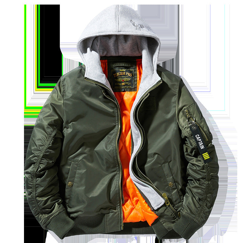 Herren Bomberjacke mit abnehmbarer Kapuze und praktischen Taschen R&B