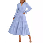 Damen Maxikleid mit romantischen Rüschendetails und elegantem V-Ausschnitt