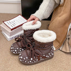 Damen Kuschelige Winterstiefel mit modischem Polka-Dot Design und weichem Kunstfellkragen R&B