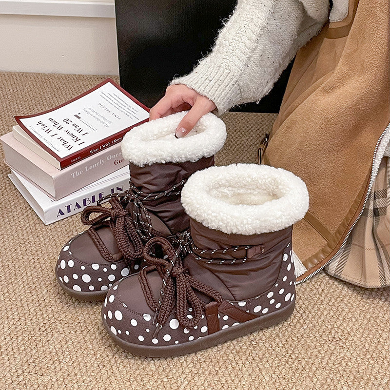 Damen Kuschelige Winterstiefel mit modischem Polka-Dot Design und weichem Kunstfellkragen R&B
