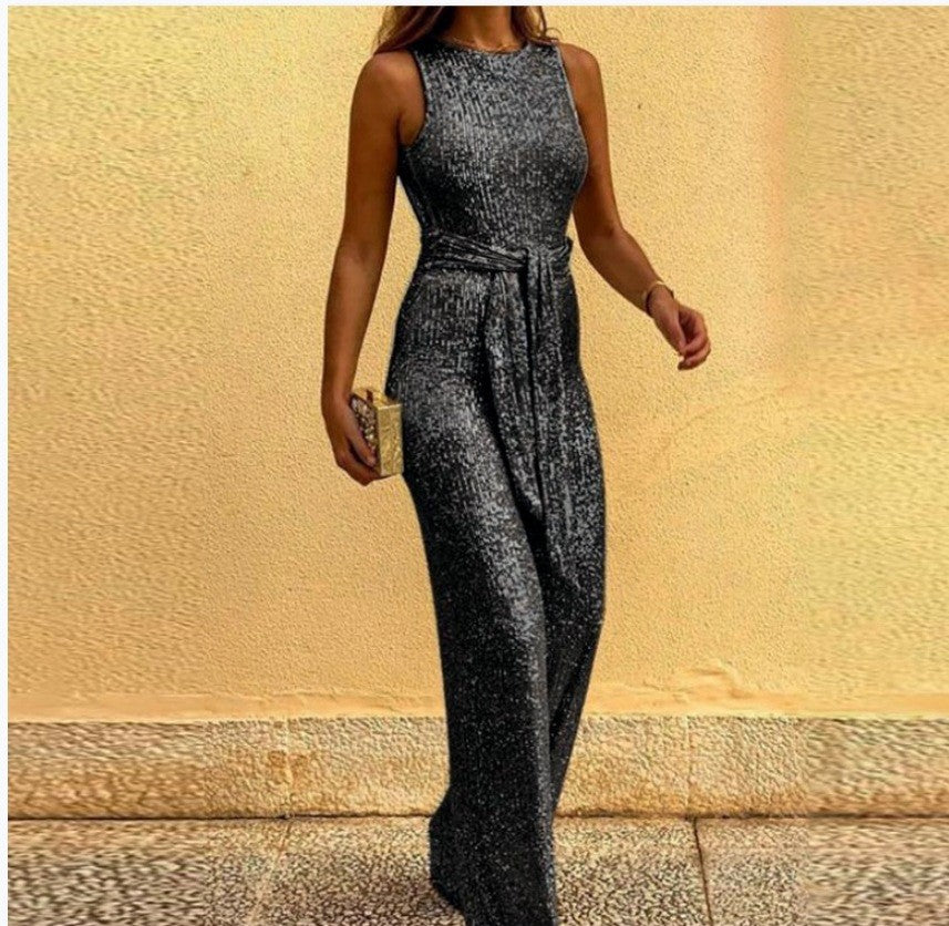 Damen Glamouröses Maxikleid mit glänzendem Paillettenbesatz und eleganter Taillenbindung R&B
