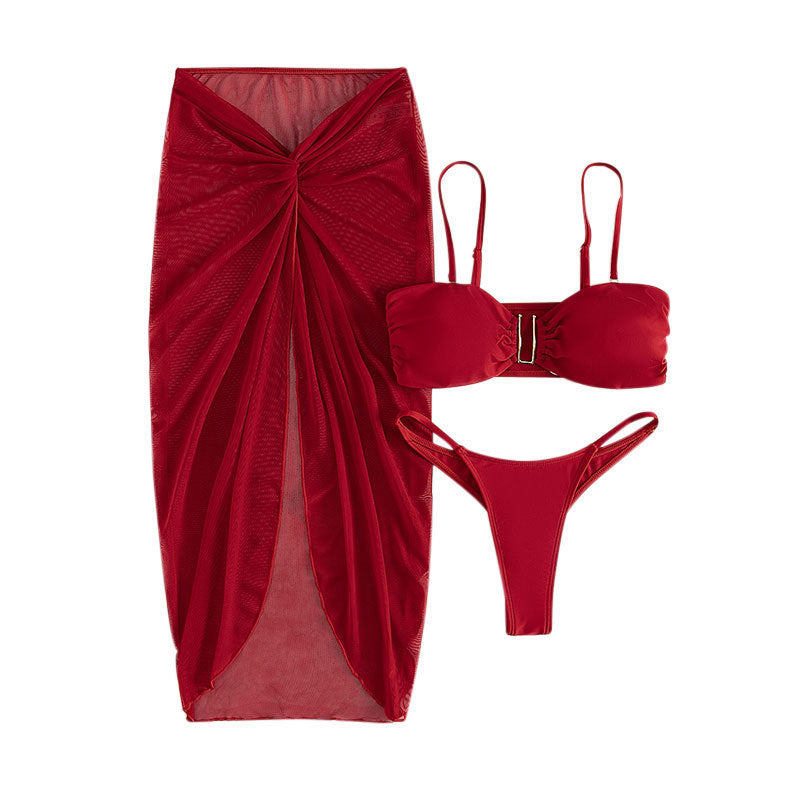 Damen Bikini-Set mit hoch geschnittenem Slip und verstellbarem Wickeltuch R&B