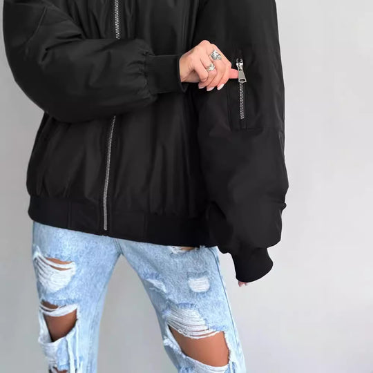 Damen modische Bomberjacke mit praktischen Innentaschen und sportivem Schnitt R&B