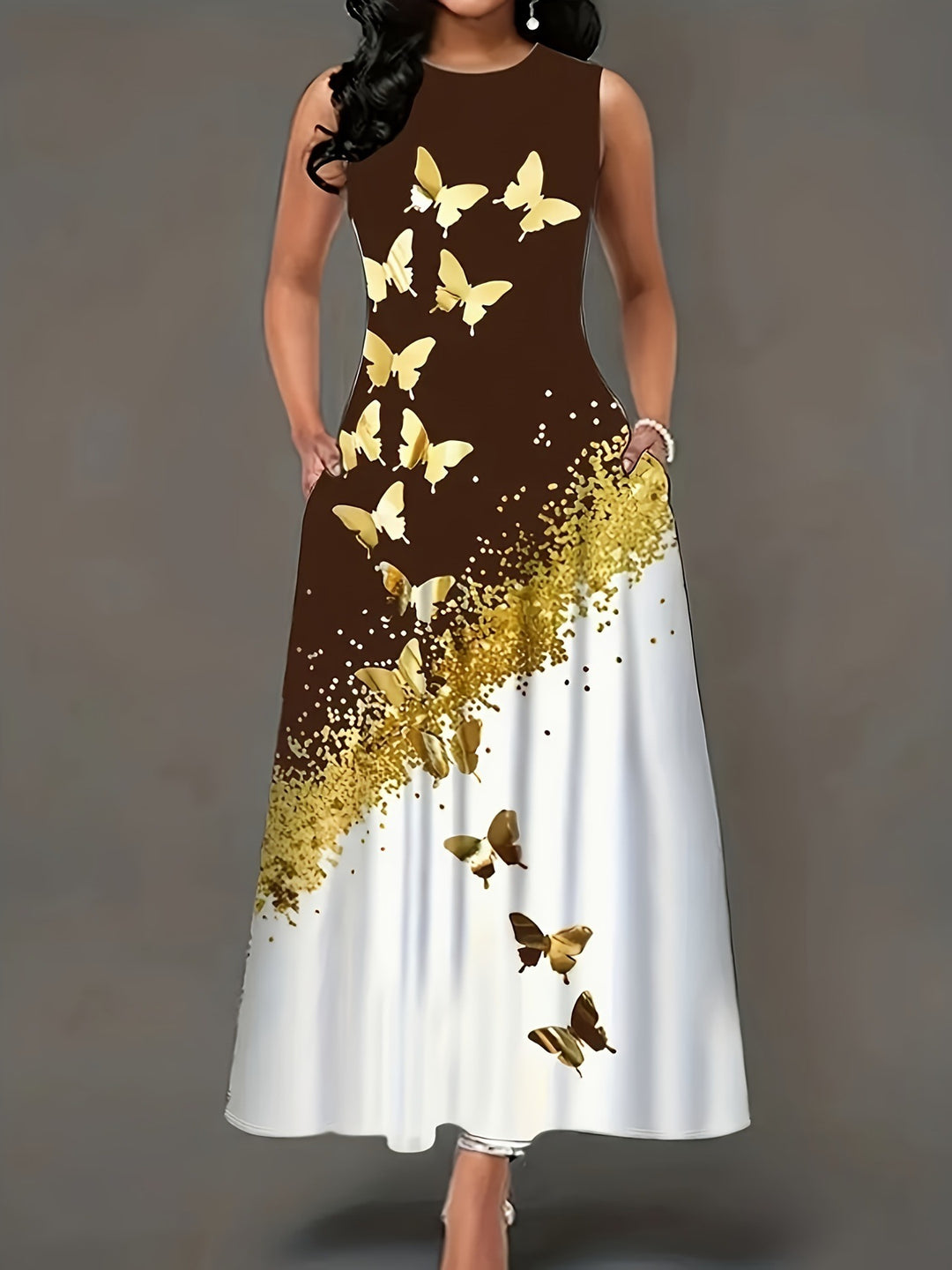 Damen Maxikleid mit floralem Motiv und praktischen Taschen R&B