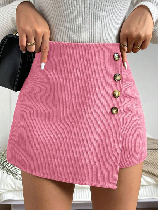 Damen Figure-hugging Minirock mit Knopfdetails und Rippstruktur R&B