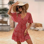 Damen Minimales Wickelkleid mit schwingendem Saum und V-Ausschnitt