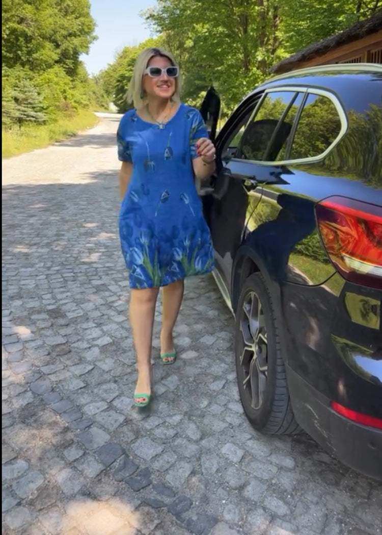 Damen lässiges Blumenkleid mit kreativen Muster R&B