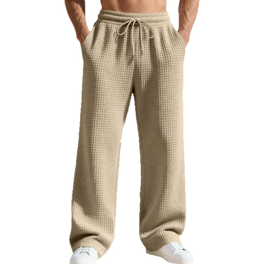 Herren nan lässige Waffelstrick-Freizeithose mit elastischem Bund und Kordel R&B