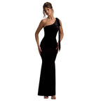 Damen Elegantes Maxikleid mit asymmetrischem Träger und figurbetontem Schnitt R&B