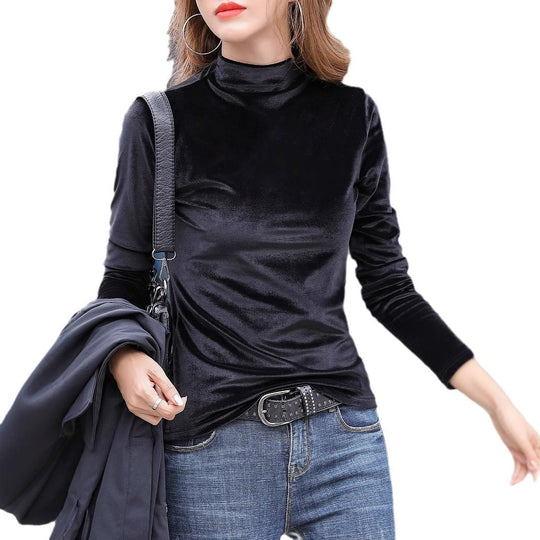 Damen Elegantes Veloursoberteil mit hohem Kragen R&B