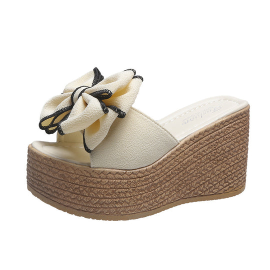 Damen Wedge-Pantoletten mit modischer Schleifen-Applikation und rutschfester Sohle R&B
