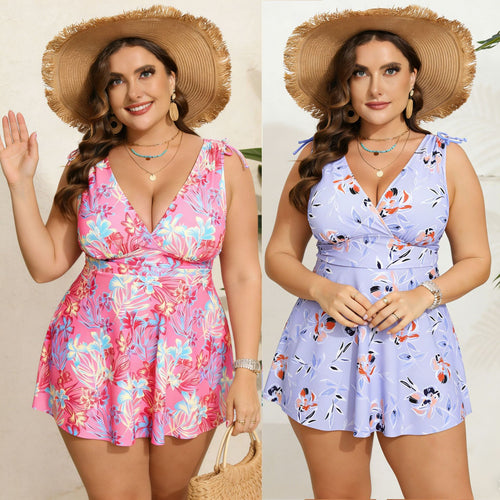 Damen Badeanzug mit floralem Schnitt und praktischen Taschen R&B