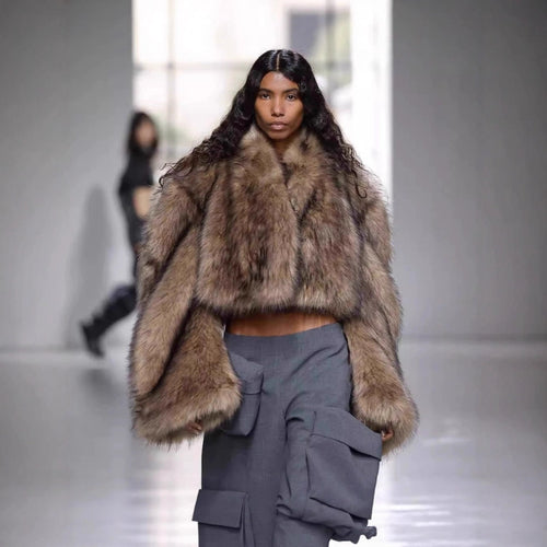 Damen luxuriöser Kunstpelz-Cropped-Bolero R&B