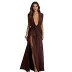 Damen Elegantes Wickelkleid mit tiefem V-Ausschnitt und seitlichem Schlitz R&B