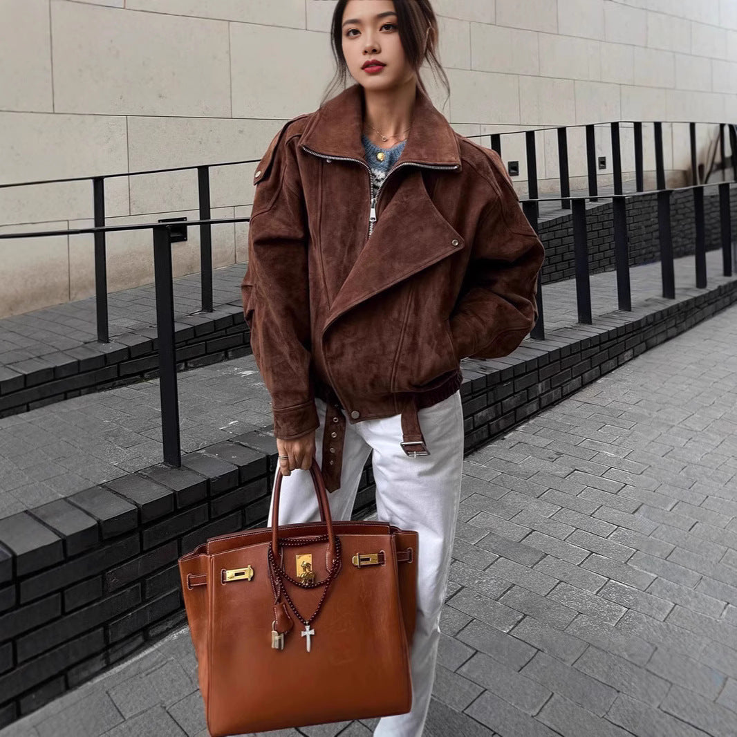 Damen modische Oversized jacke mit Gürtel R&B