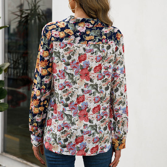 Damen elegante Bluse mit floralem Design und Knopfdetails R&B
