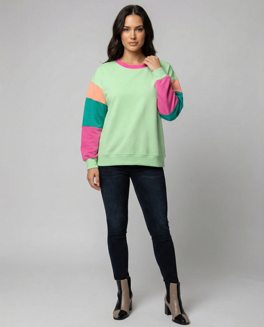 Damen lässiger Sweatshirt mit kontrastierenden Ärmeln R&B