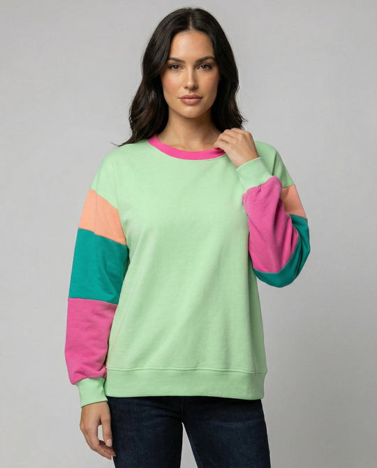 Damen lässiger Sweatshirt mit kontrastierenden Ärmeln R&B