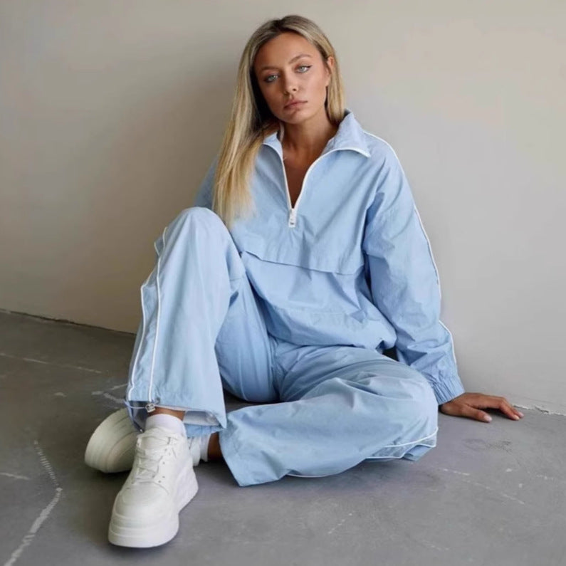 Damen sportliche Oversized-Jacke mit kurzem Reißverschluss und elastischen Bündchen R&B