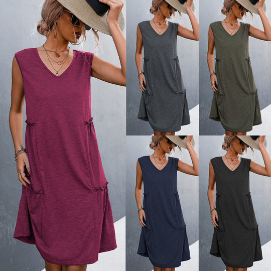 Damen Freizeitdress mit lockerem V-Ausschnitt und Rüschenkanten R&B