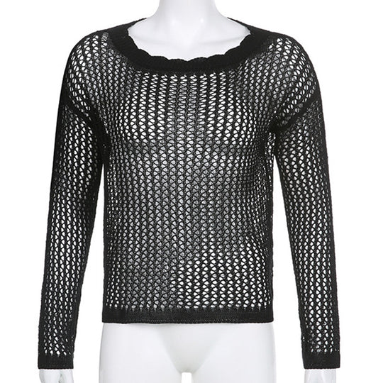 Damen luftiger Strickpullover mit feinem Netzmuster R&B