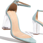 Damen elegante High Heel Sandalen mit transparentem Blockabsatz R&B