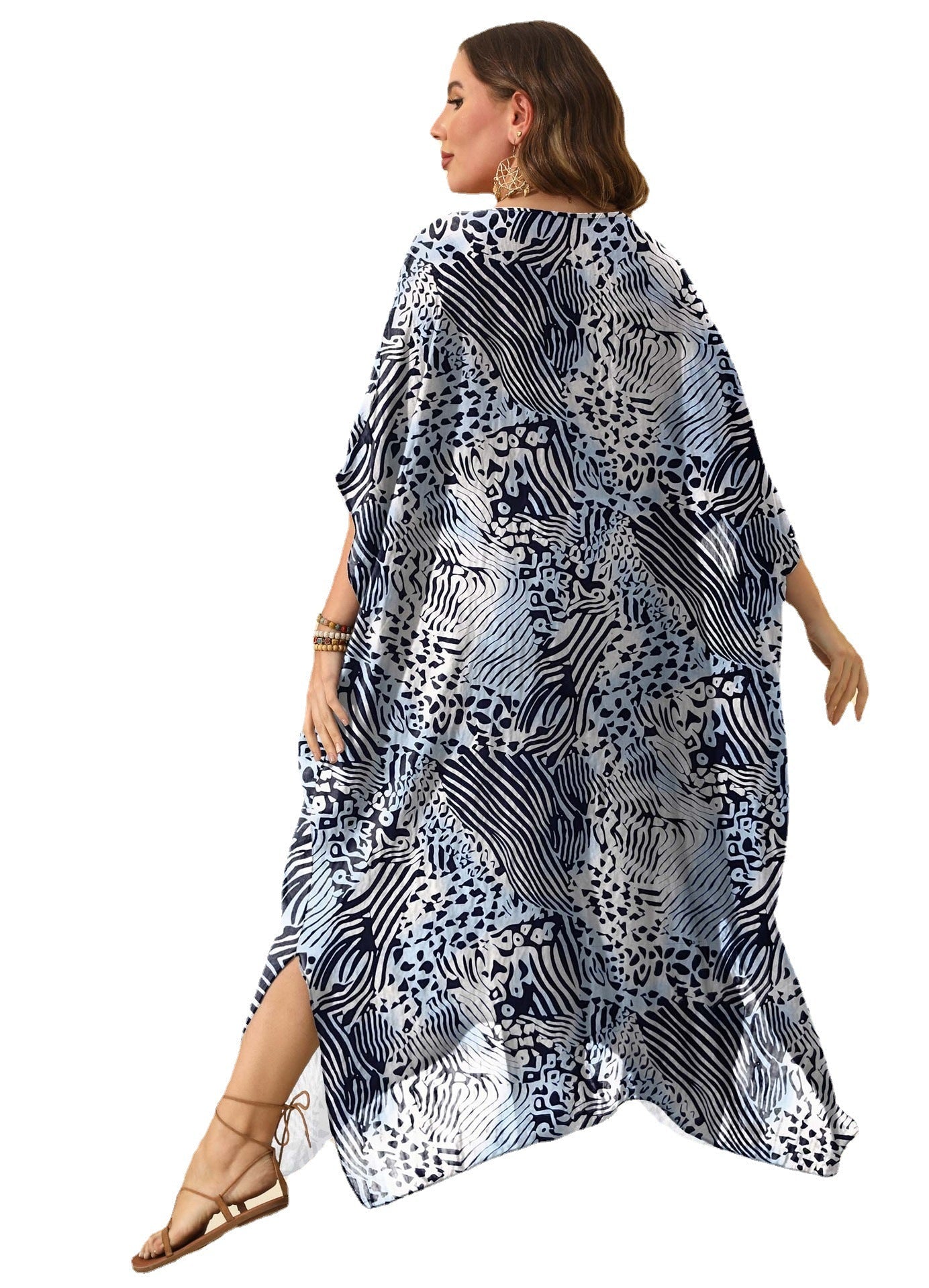 Damen lässiges Maxikleid mit asymmetrischem Saum und Animal-Print R&B