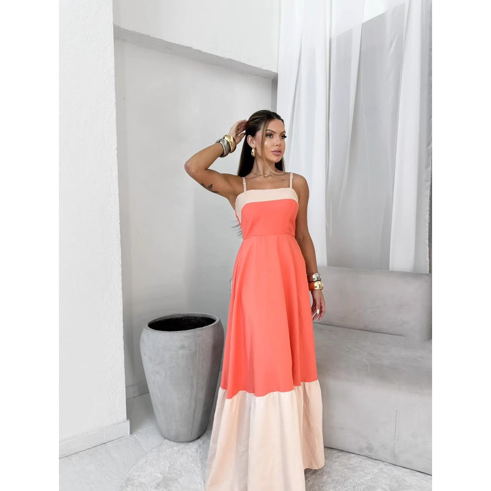 Damen Maxikleid aus hochwertiger Baumwolle mit kontrastierendem Saum R&B