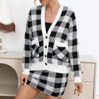 Damen Karierter Cardigan mit Taschen