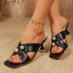 Damen elegante Pantoletten mit perlenverzierten Riemen R&B
