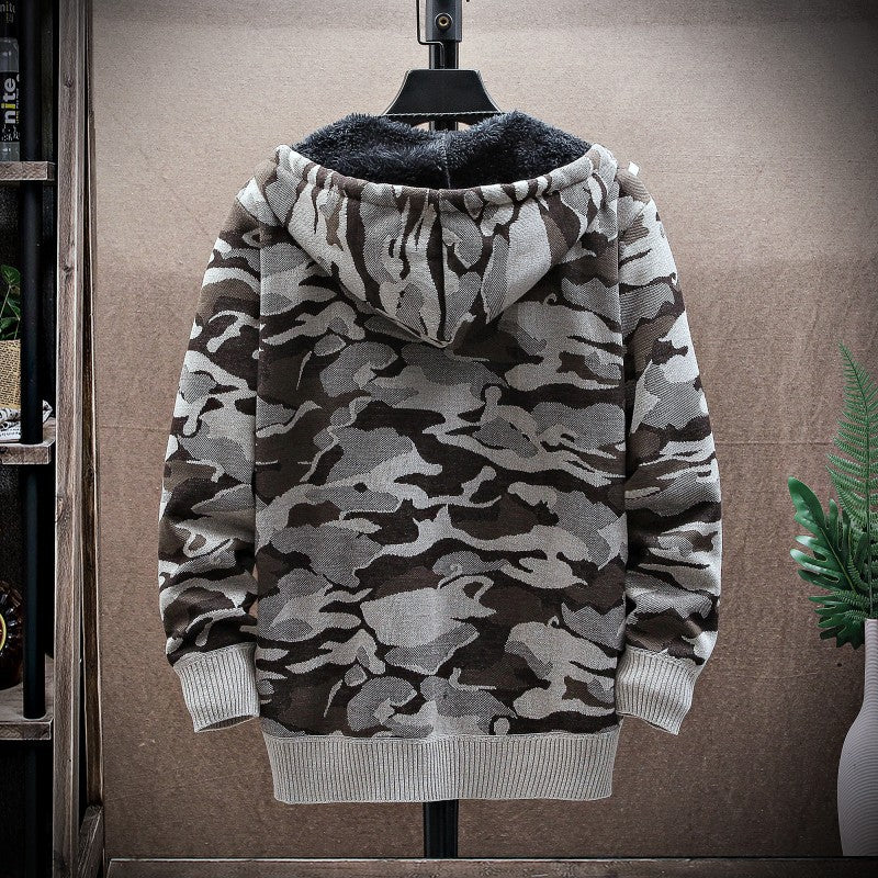 Herren lässige Kapuzenjacke mit strukturiertem Muster und warmem Innenfutter