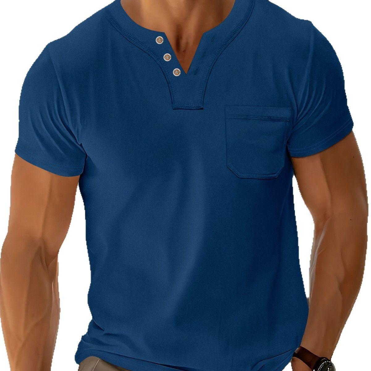 Herren Freizeit T-Shirt mit modernem Henley-Ausschnitt und praktischer Brusttasche R&B