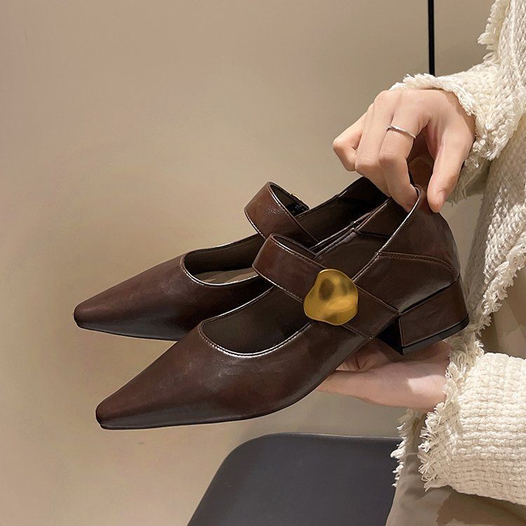 Damen elegante Mary Jane Pumps mit goldener Schnalle R&B