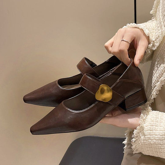 Damen elegante Mary Jane Pumps mit goldener Schnalle R&B