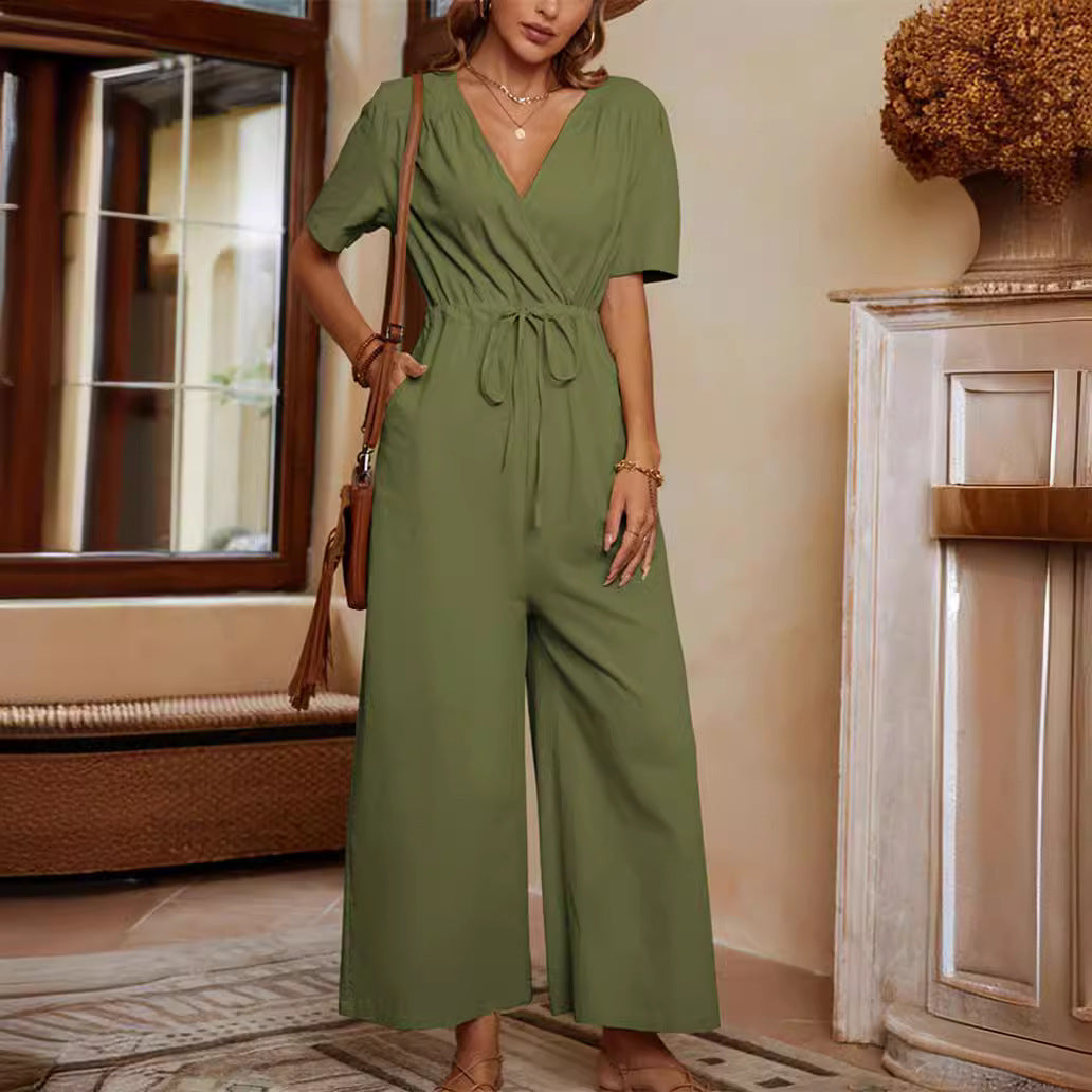 Damen Lässiger Jumpsuit mit hohem Bund und praktischen Taschen R&B