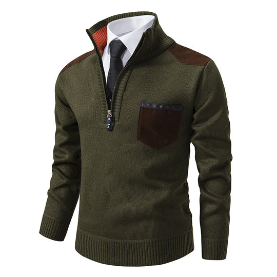 Herren eleganter Strickpullover mit Kragen und Taschen R&B