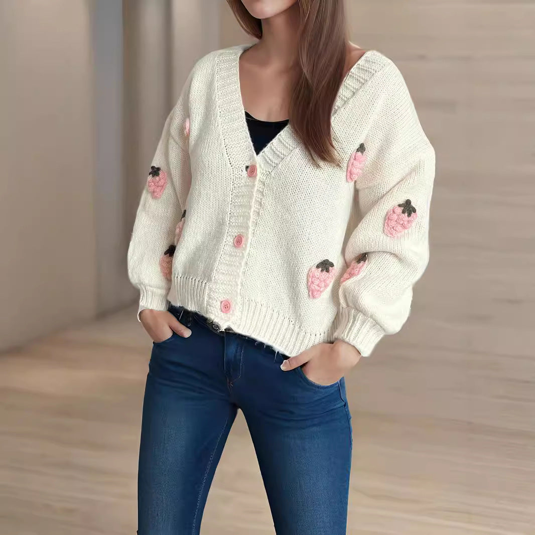 Damen Strickjacke mit verspielten Obstapplikationen R&B