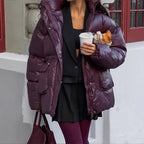 Damen Oversized Daunenjacke mit sichtbarem Steppdesign und hohem Kragen R&B