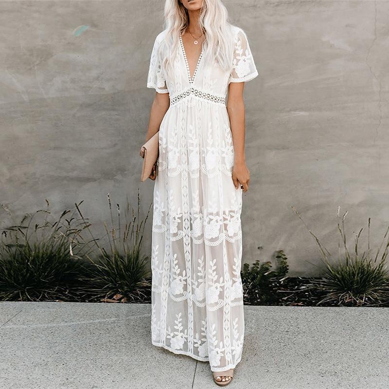 Damen Elegantes Besticktes Maxikleid R&B