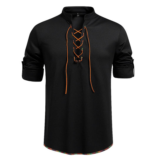 Herren Langarmshirt mit Kordelzug und Stehkragen R&B