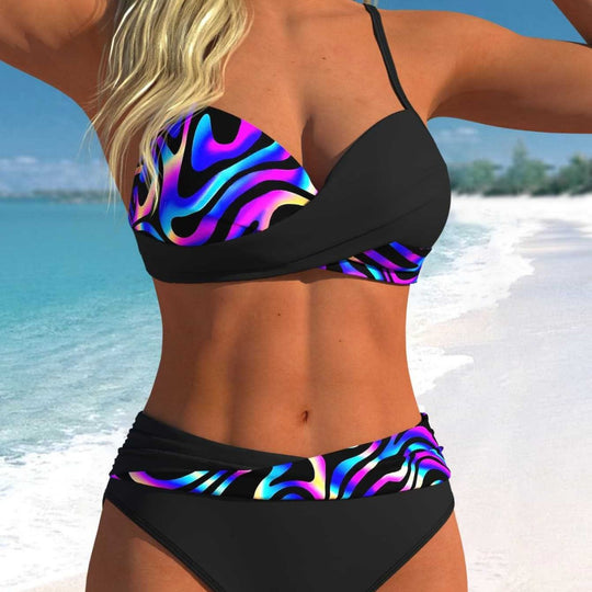 Damen Bikini-Set mit modernem Wickeldesign und lebhaftem Muster R&B
