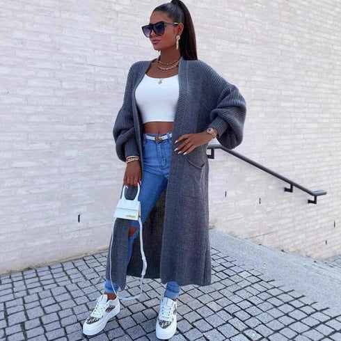 Damen lässiger Strickkarte mit tiefem V-Ausschnitt und großzügigen Taschen R&B