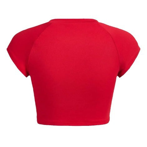 Damen Crop-Top mit kreativem Augenmotiv und figurbetonter Passform R&B
