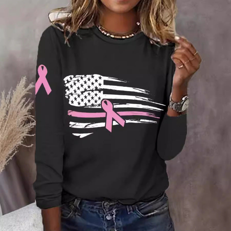 Damen lässiges T-Shirt mit kreativem Flaggen- und Schleifen-Design R&B