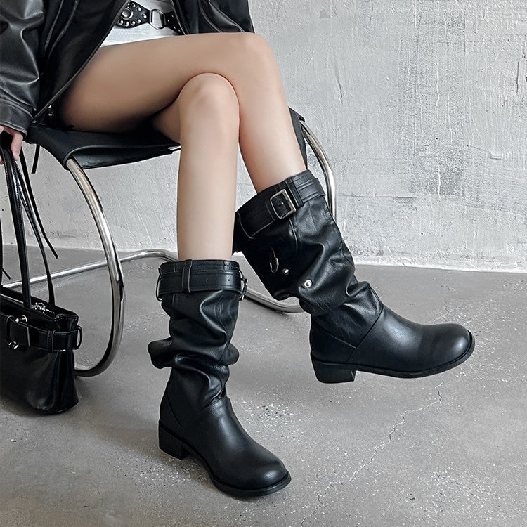 Damen modische Stiefel mit verstellbarem Gummibund und komfortablem Blockabsatz R&B