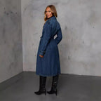 Damen Denim Trenchcoat mit Gürtel und praktischen Taschen R&B